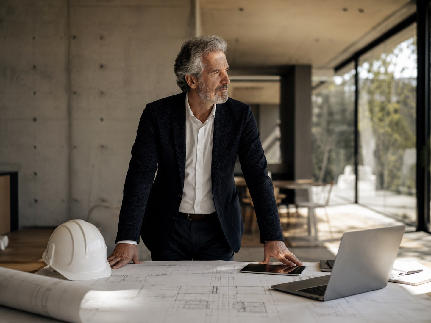 Architectural consultant reviewing plans and project strategy