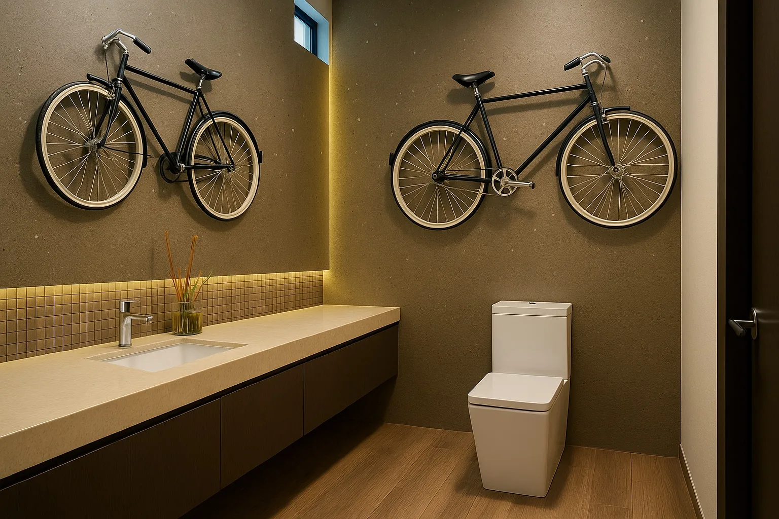 Contemporary washroom with accent lighting and fittings