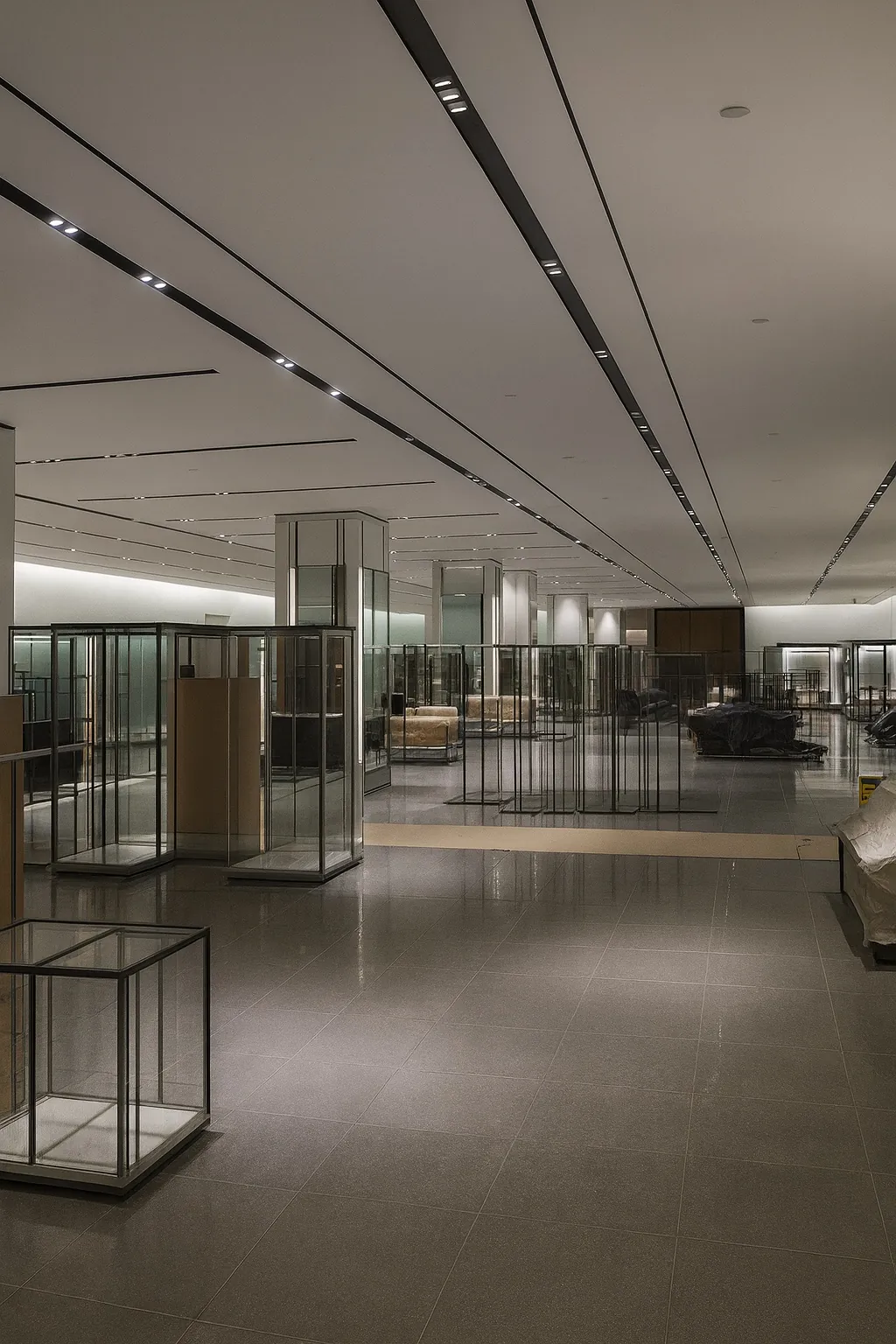 Commercial interior and display cases during fit-out