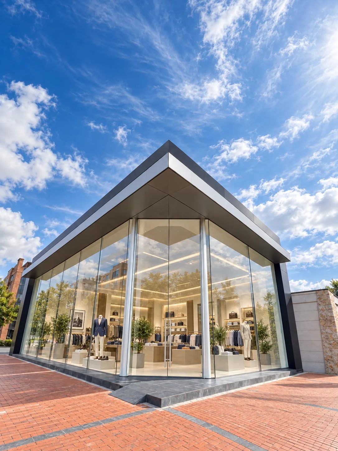 Glass-fronted commercial pavilion