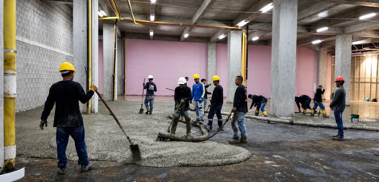 Equipo de obra realizando actividades de construcción y coordinación