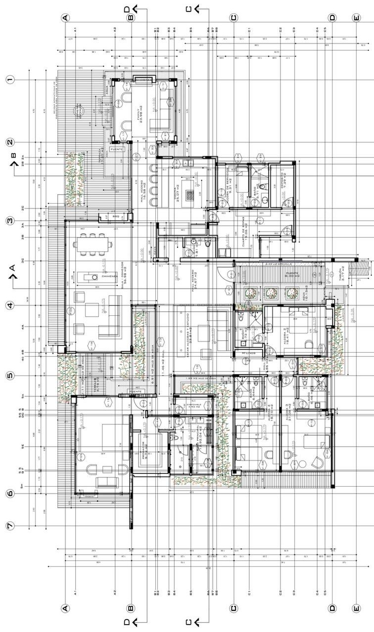 Plano arquitectónico rotado y ampliado